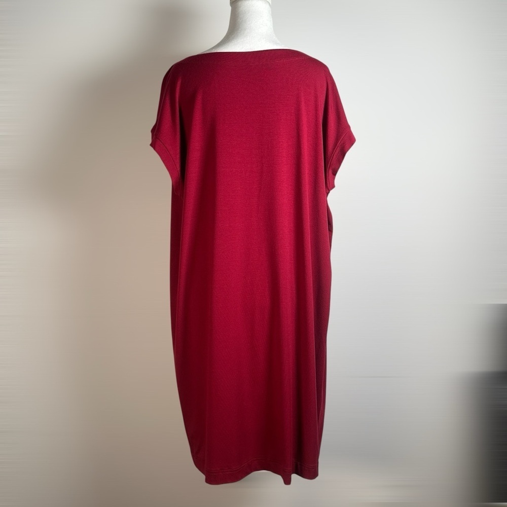 Eileen Fisher Shift Dress Small Red Cowl Neck Cap Sleeve Lagenlook Stretch Boxy - Picture 4 of 7